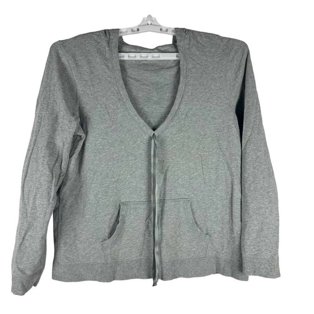 Calvin Klein Womens Heather Gray V-Neck Hooded Cardigan Front Pockets Size XL